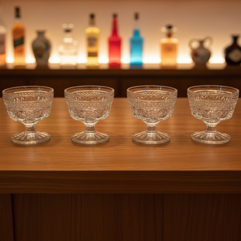 Anchor Hocking Wexford Dessert Bowls, Set of 4, Vtg Pressed Glass Parfait Cups